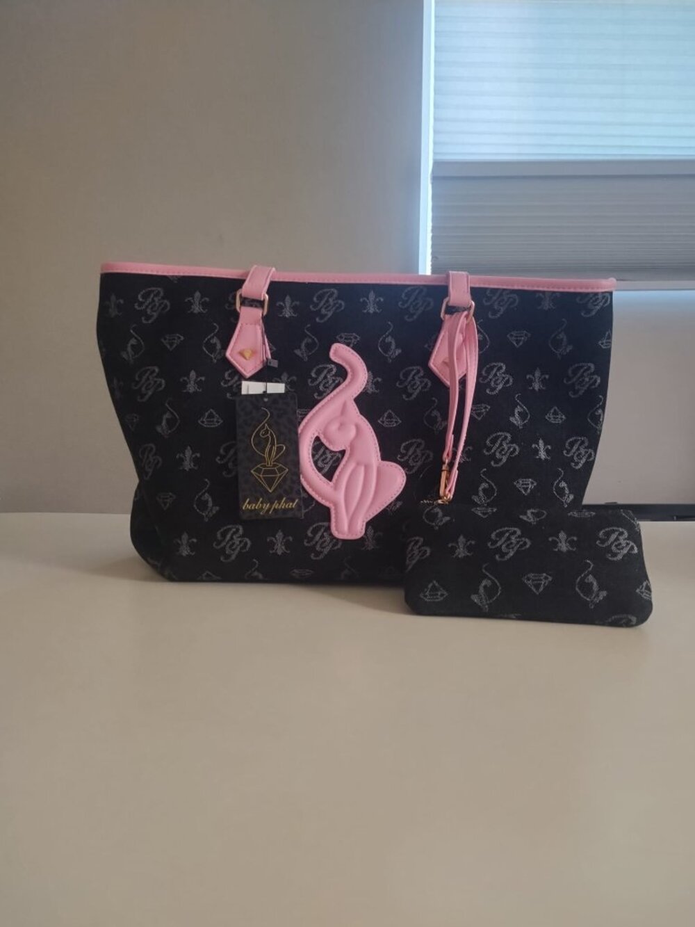 Baby Phat Y2K Black and Pink Tote Bag & Pouch NWT